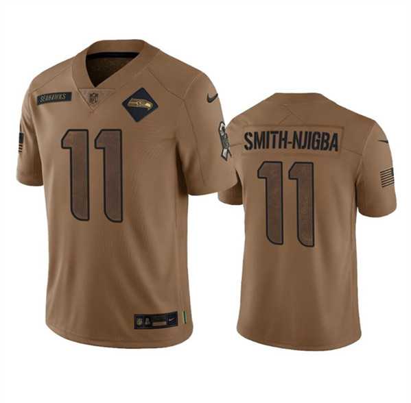 Men's Seattle Seahawks #11 Jaxon Smith-Njigba 2023 Brown Salute To Service Limited Jersey Dyin